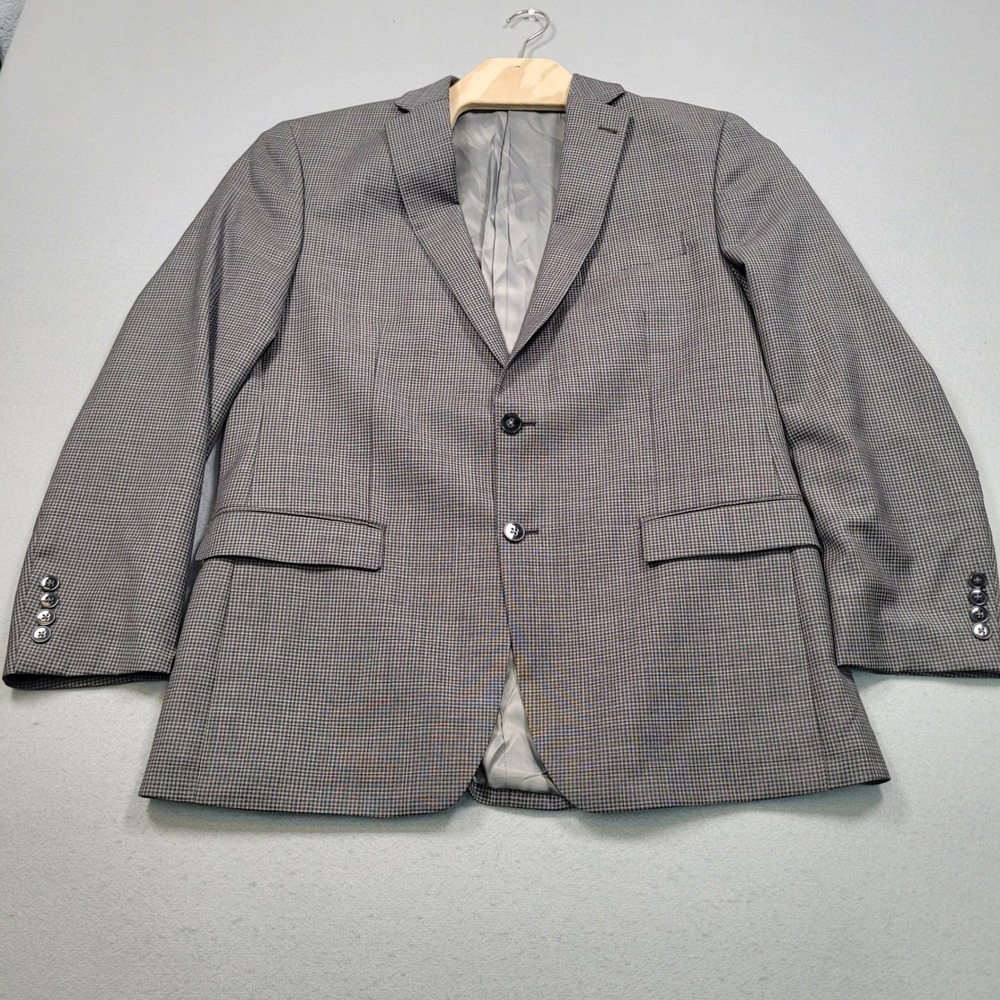 Calvin Klein Mens 42R Wool Blazer Sport Coat Grey Plaid 2 Button Jacket